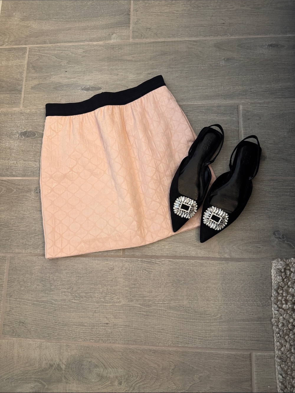 LOFT Pink Quilted A-Line Skirt with Black Waistband